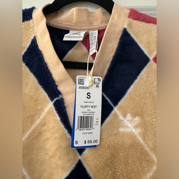adidas Originals Women's Argyle Fluffy Trefoil V-Neck Vest II5635 Size SMALL NWT - Picture 3 of 5